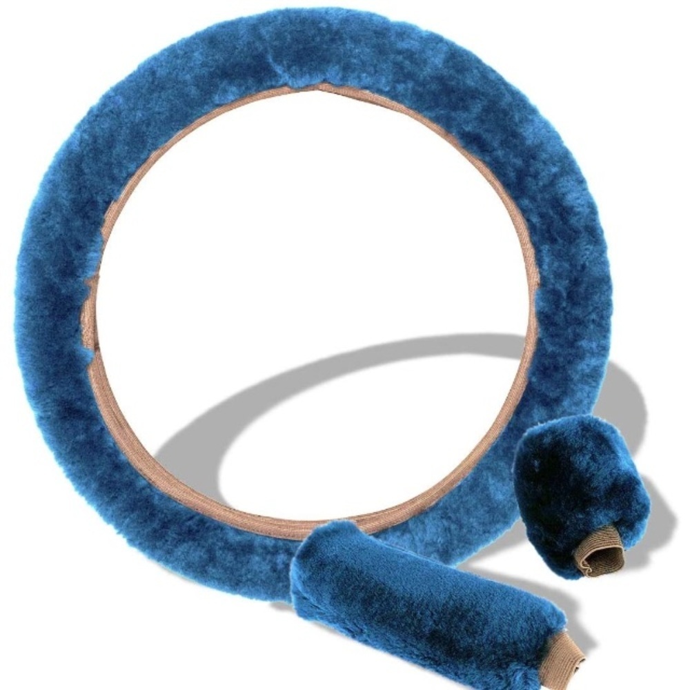 Plush Faux Sheepskin Stretch- Steering Wheel Cover